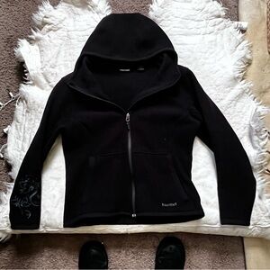Marmot Black Women's Hooded Jacket with floral embroidery accent
